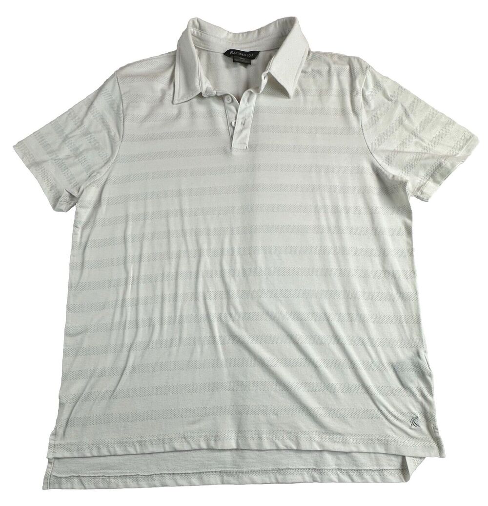 Kyodan Golf Polo Shirt Men's White Poly Blend Knit Striped Short Sleeve Medium